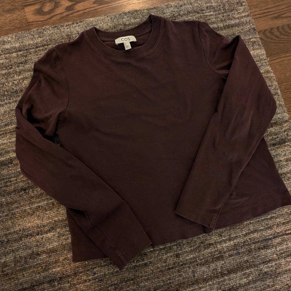 COS Dark Red Brown Crew Neck Top